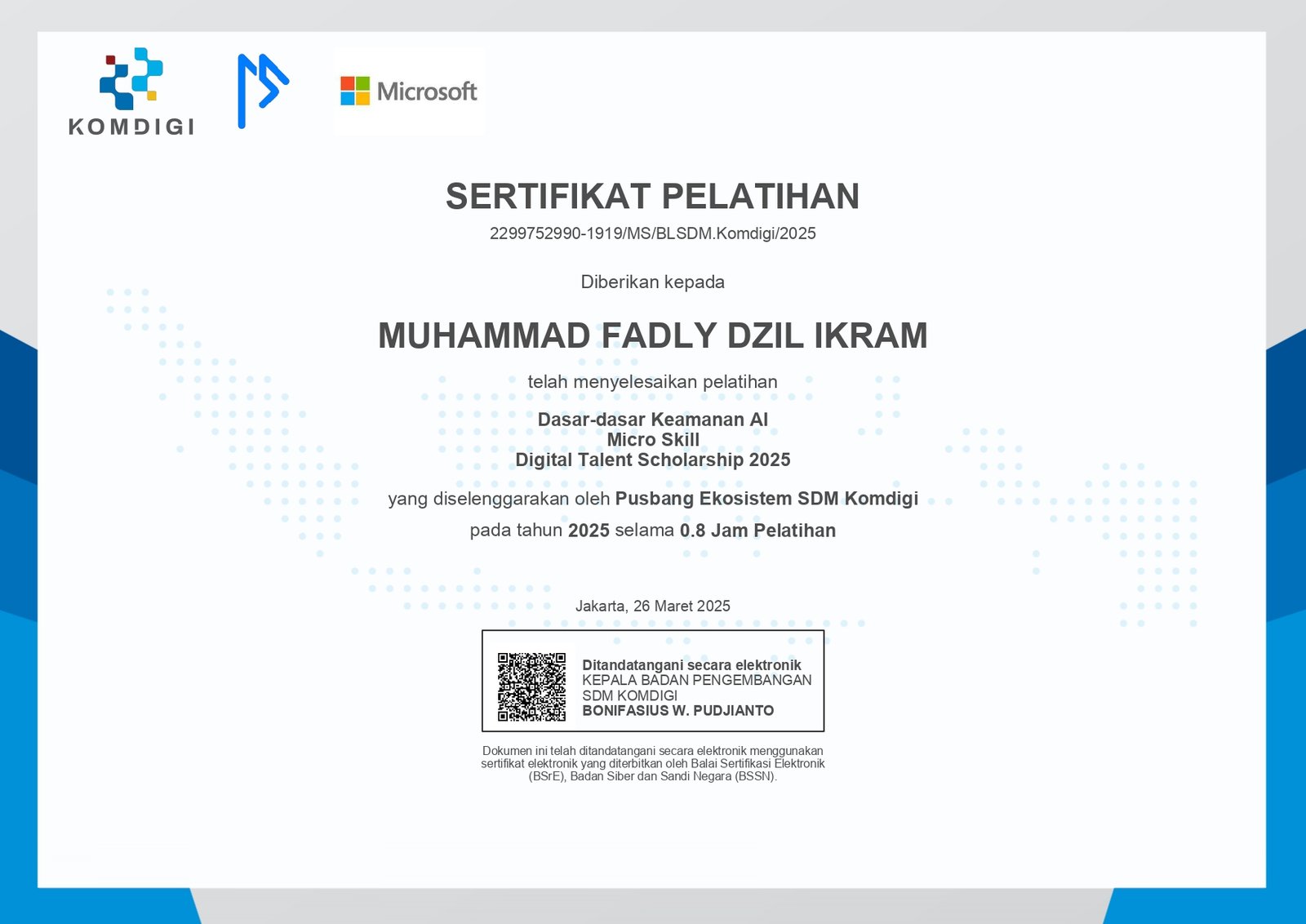 Sertifikat Dasar Dasar Keamanan AI