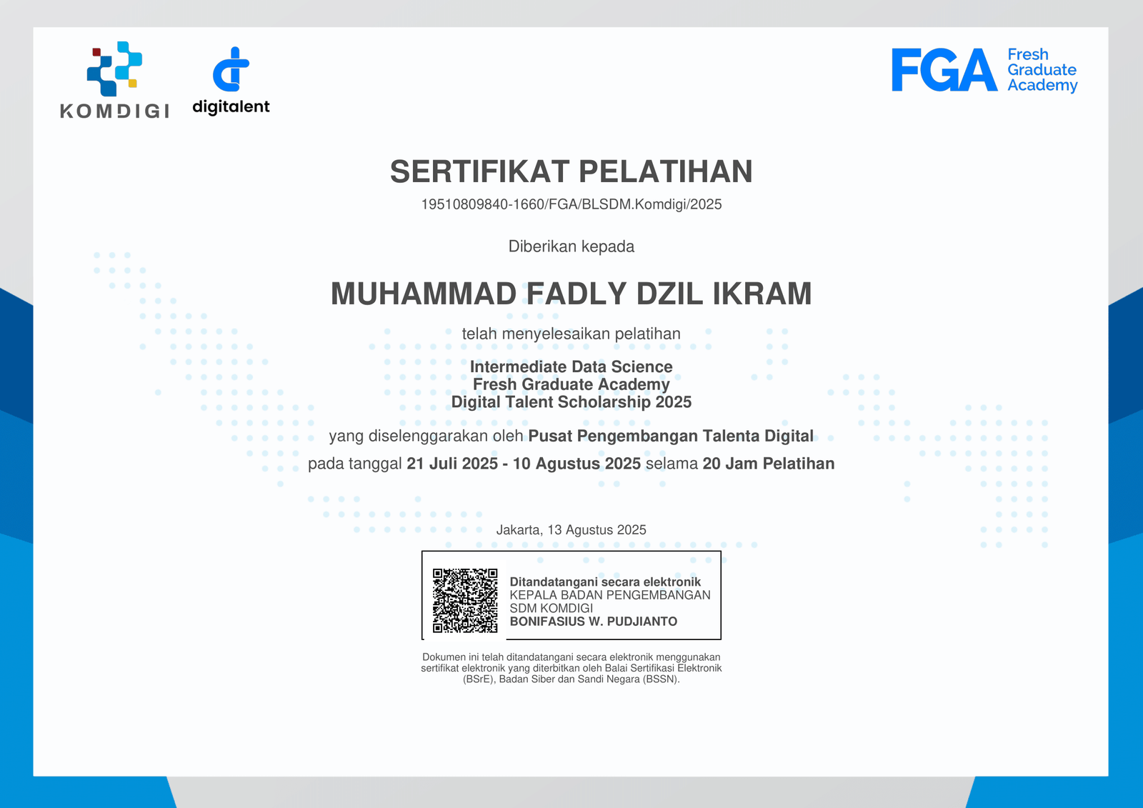 Sertifikat Intermediate Data Science